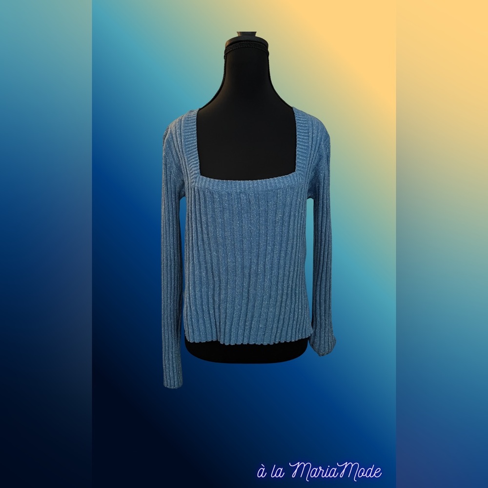 Forever 21 Blue Ribbed Crew Neck Shirt